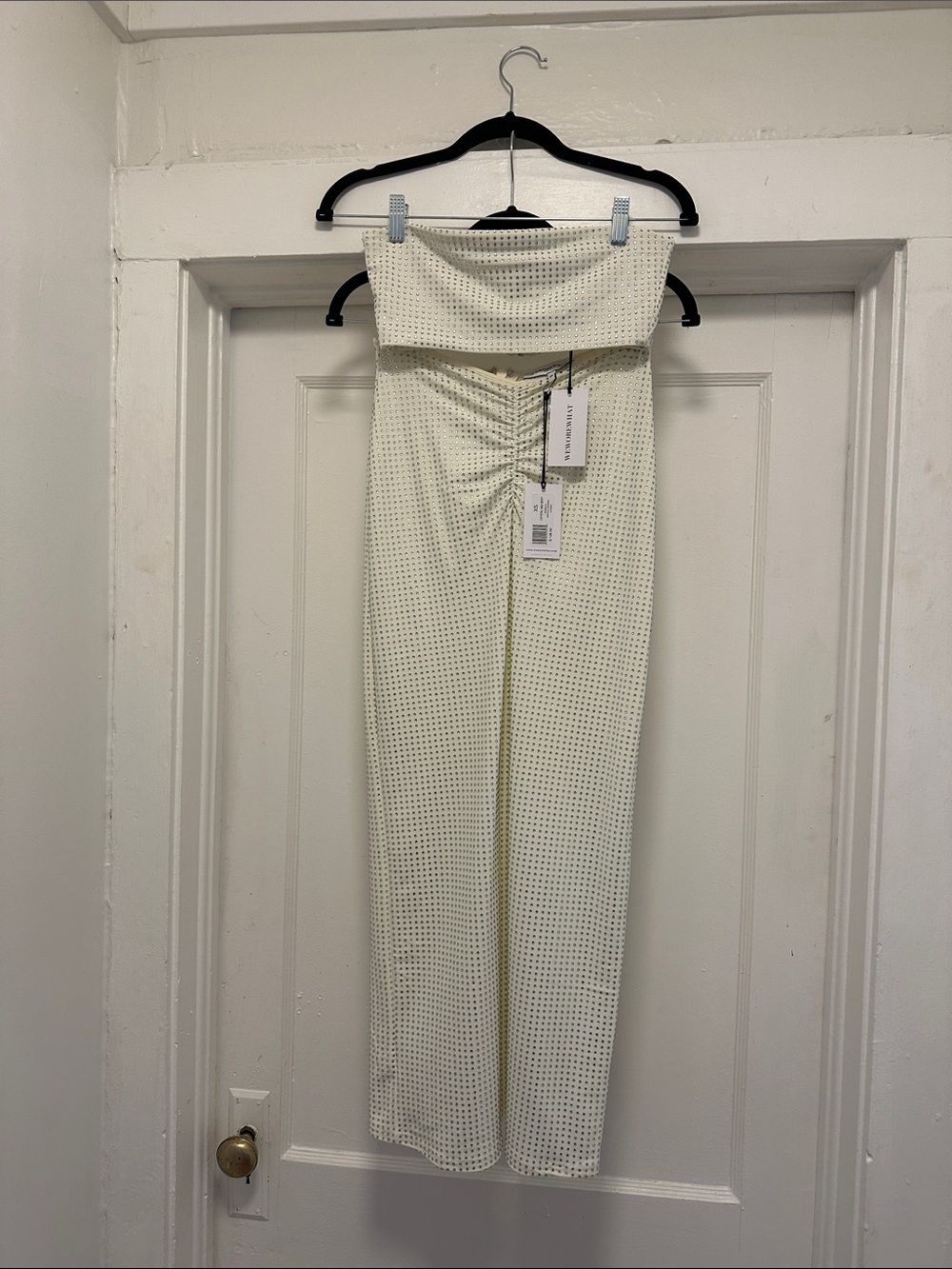 WeWoreWhat Cream/white crystal skirt and top Set